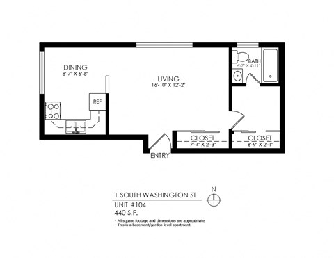 Floor plan for studio, 1 bath, 435 sqft